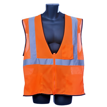 Class II Vest Orange, 2” Silver, Zipper Front, F/Mesh, B/Mesh
