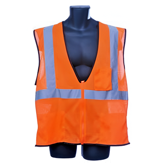 Class II Vest Orange, 2” Silver, Zipper Front, F/Mesh, B/Mesh