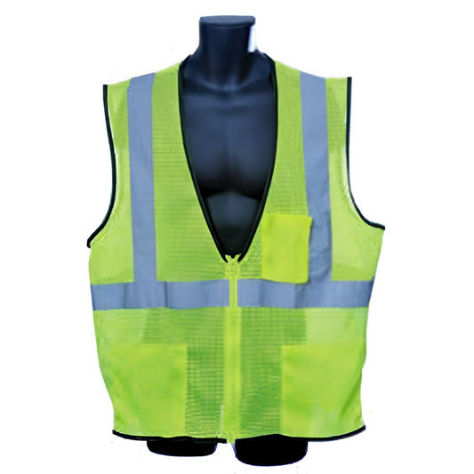 Class II Vest Green, 2” Silver, Zipper Front, F/Mesh, B/Mesh